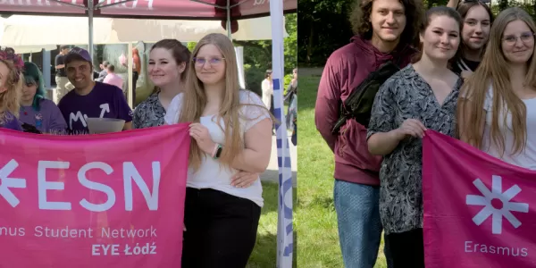 The images show members of ESN-EYE with other participants of the event holding the ESN-EYE flag during the Mobility Picnic