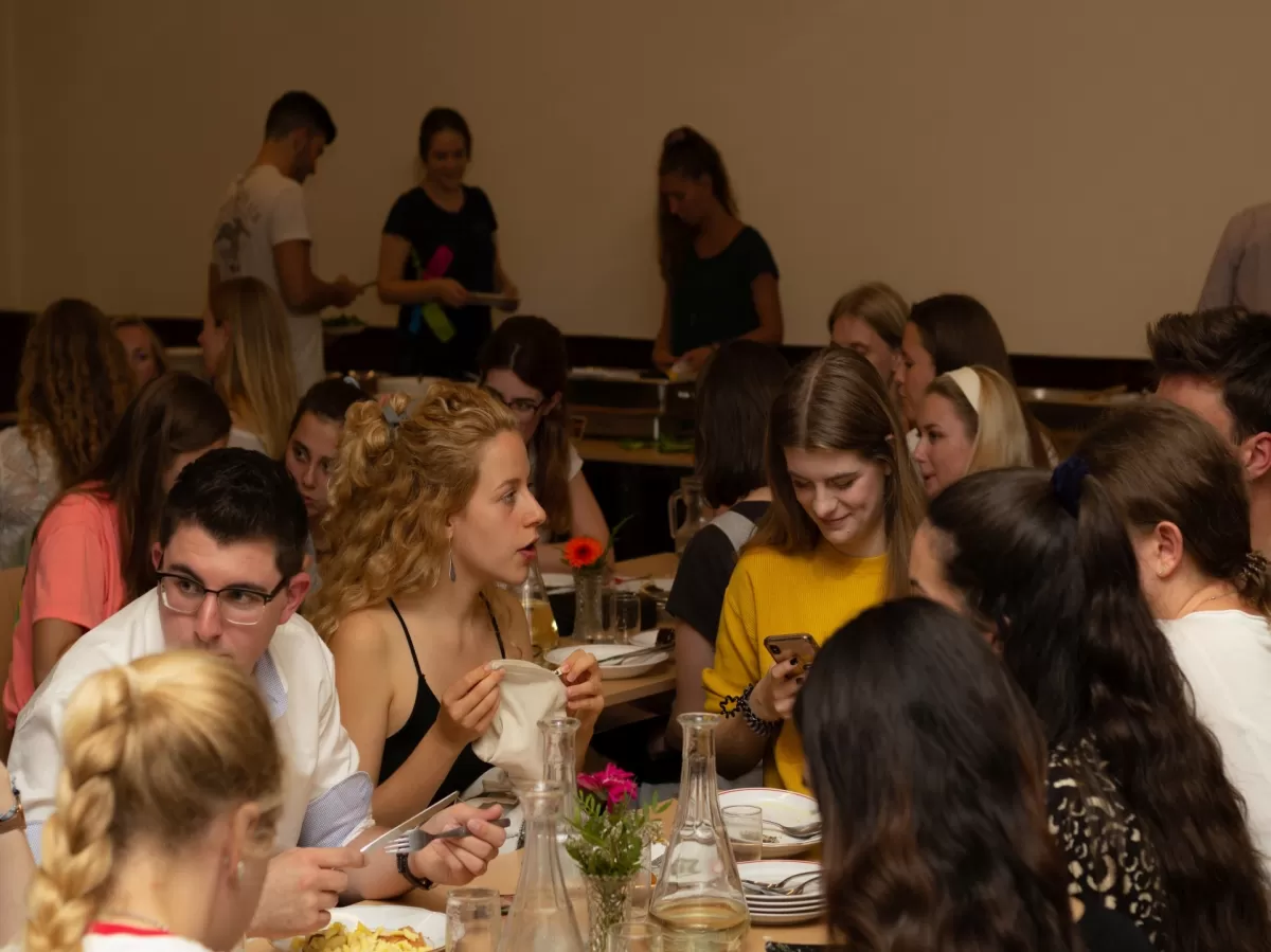 Our exchange students enjoying the food