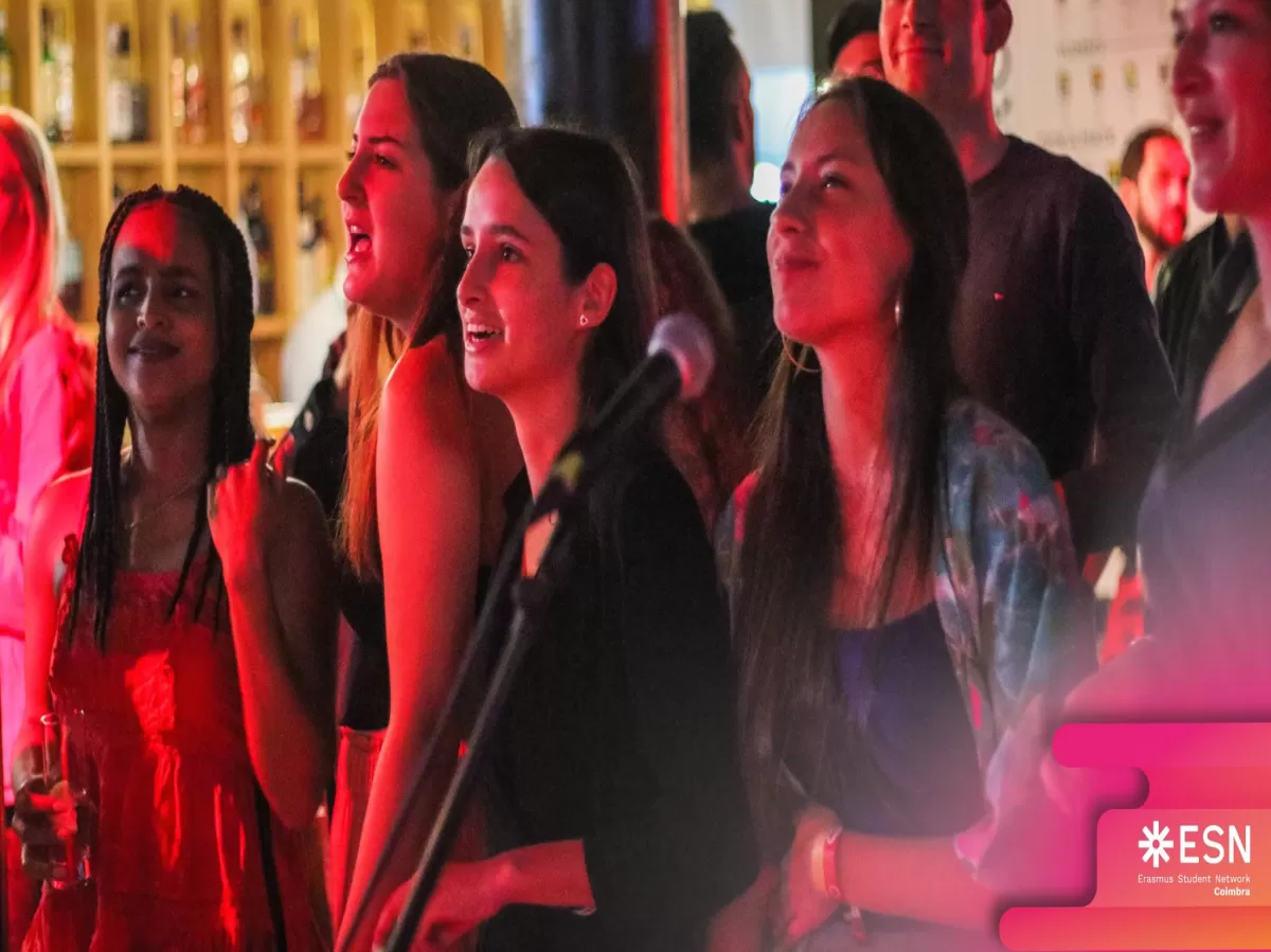 Young girls singing together at karaoke
