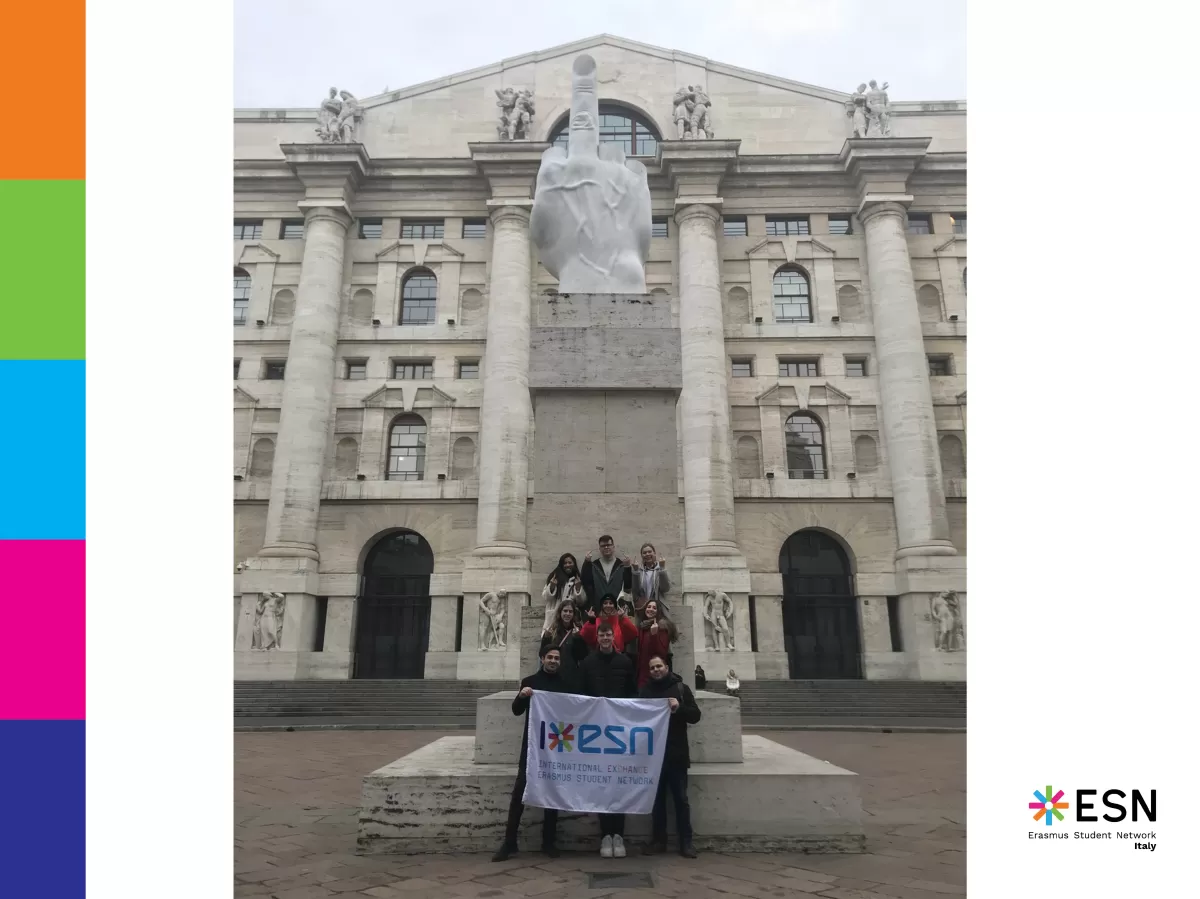 in front of piazza affari in Milan