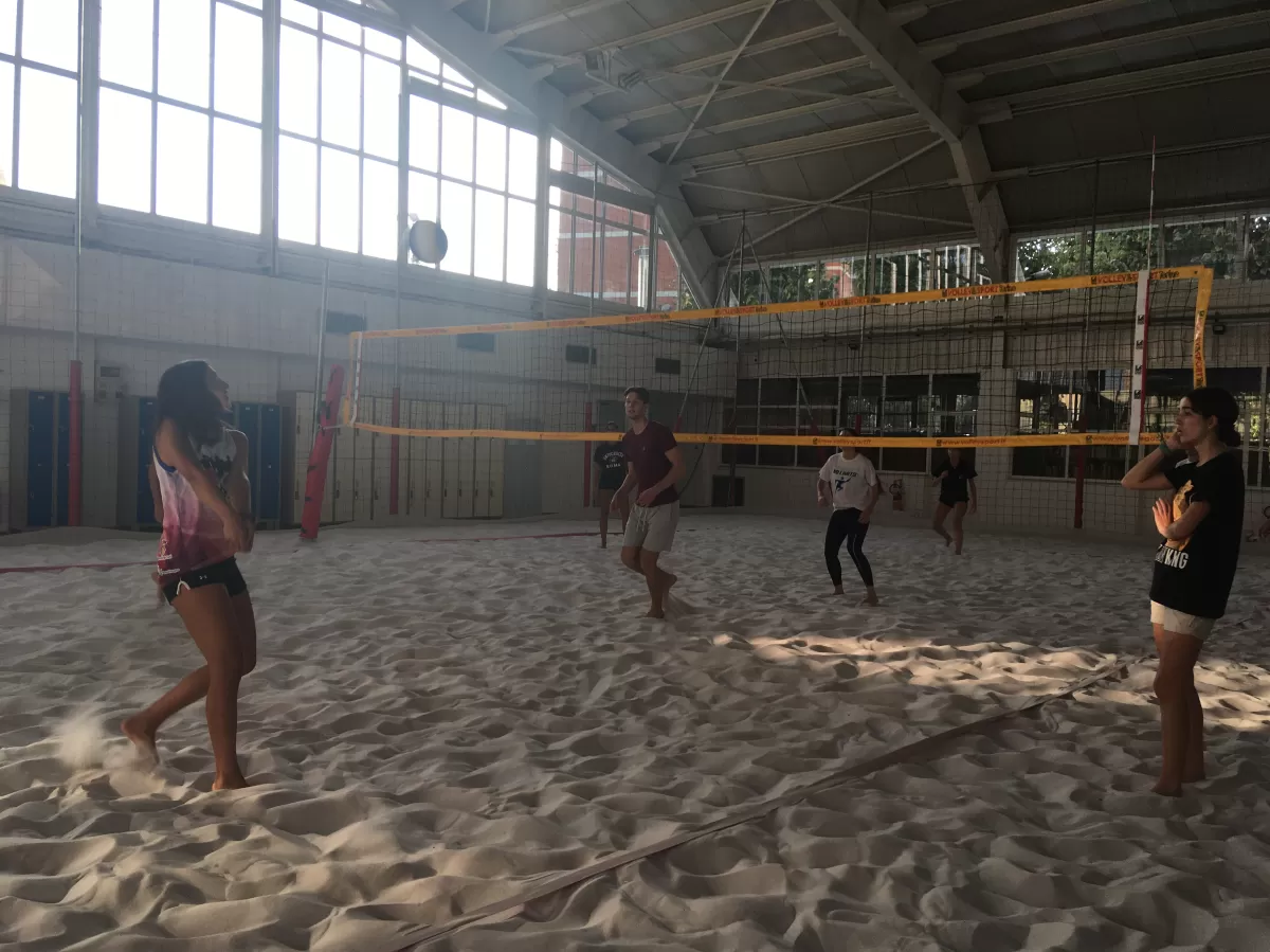 Group of international students and ESNers playing Beach Volley 