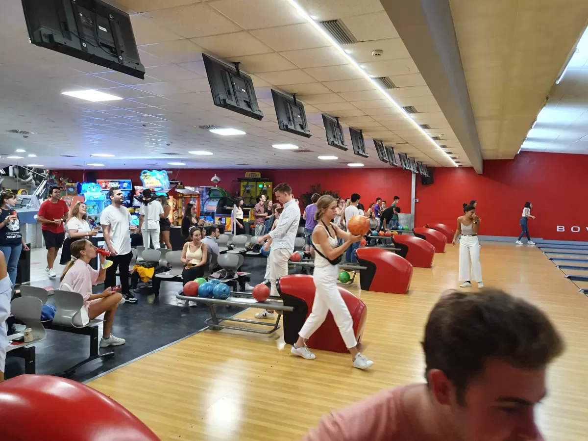 International students playing bowling