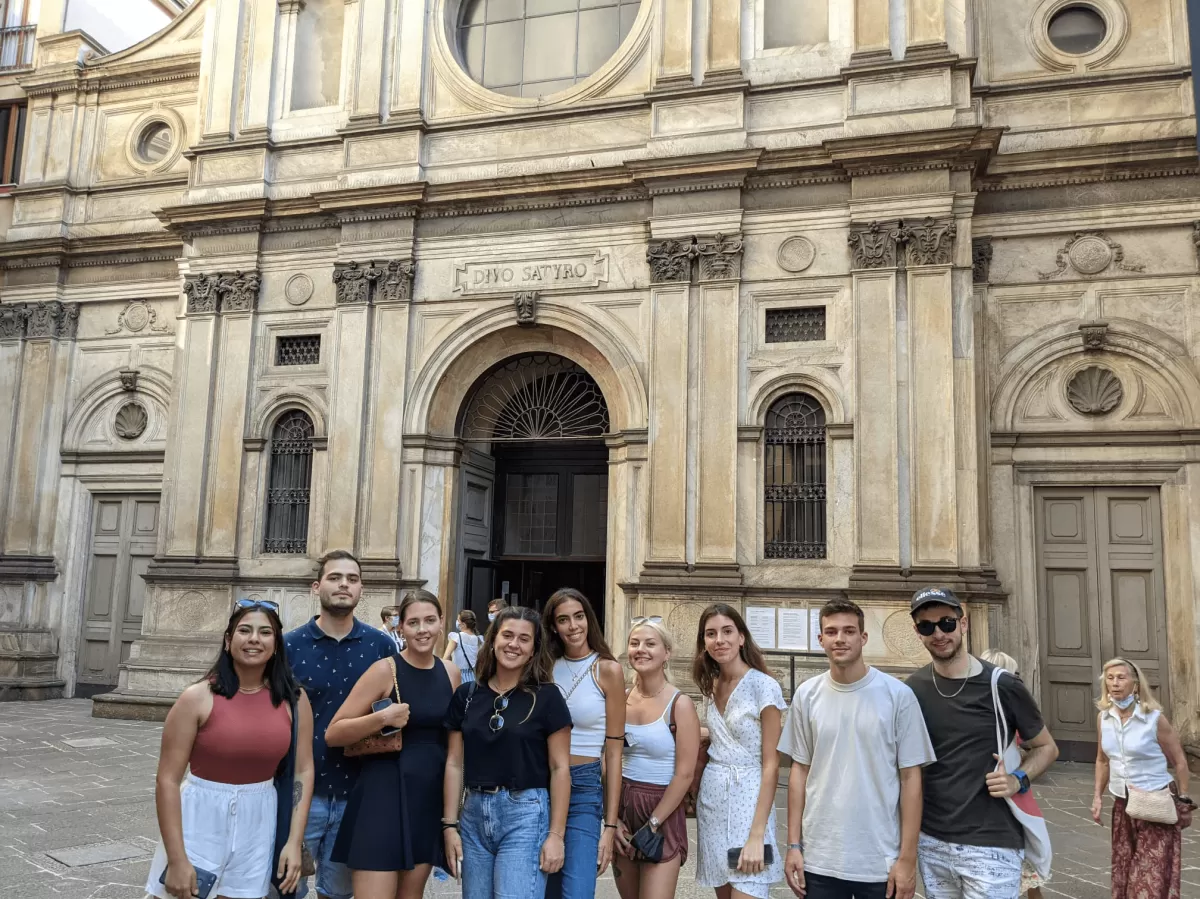 erasmus students in front of San Satiro church
