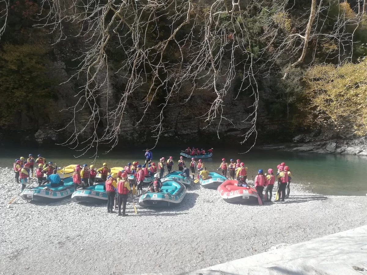 Students getting training lesson right before the Rafting activity begins.