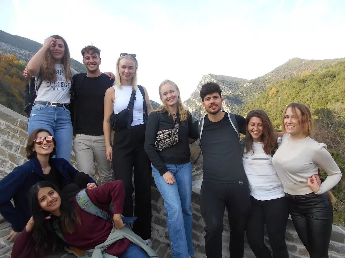 Group of students on a bridge in Arachthos river.