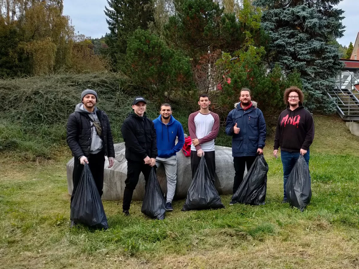 Final photo after gathering all the trash we found around the dormitories