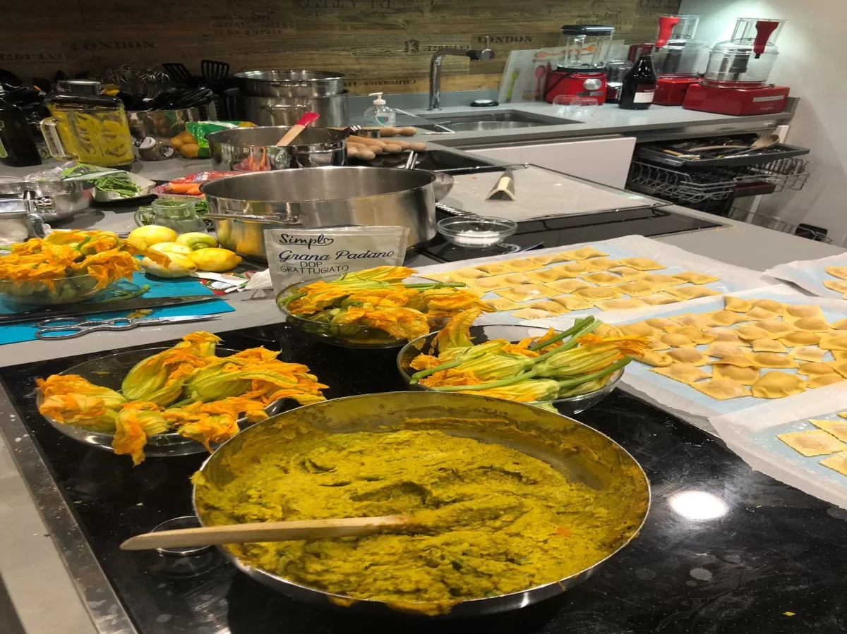 Kitchen with homemade filled pumpkin flowers