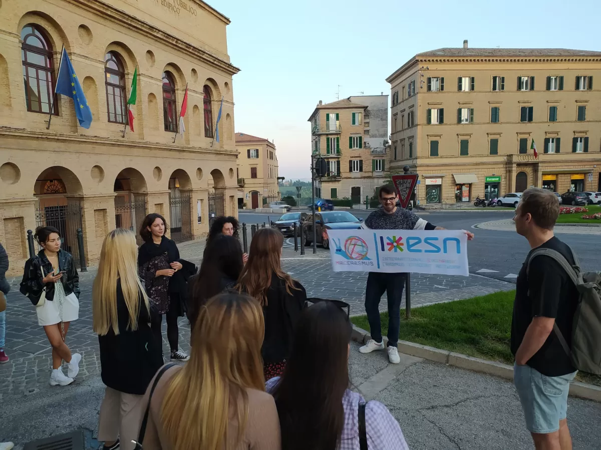 International students in front of Sferisterio