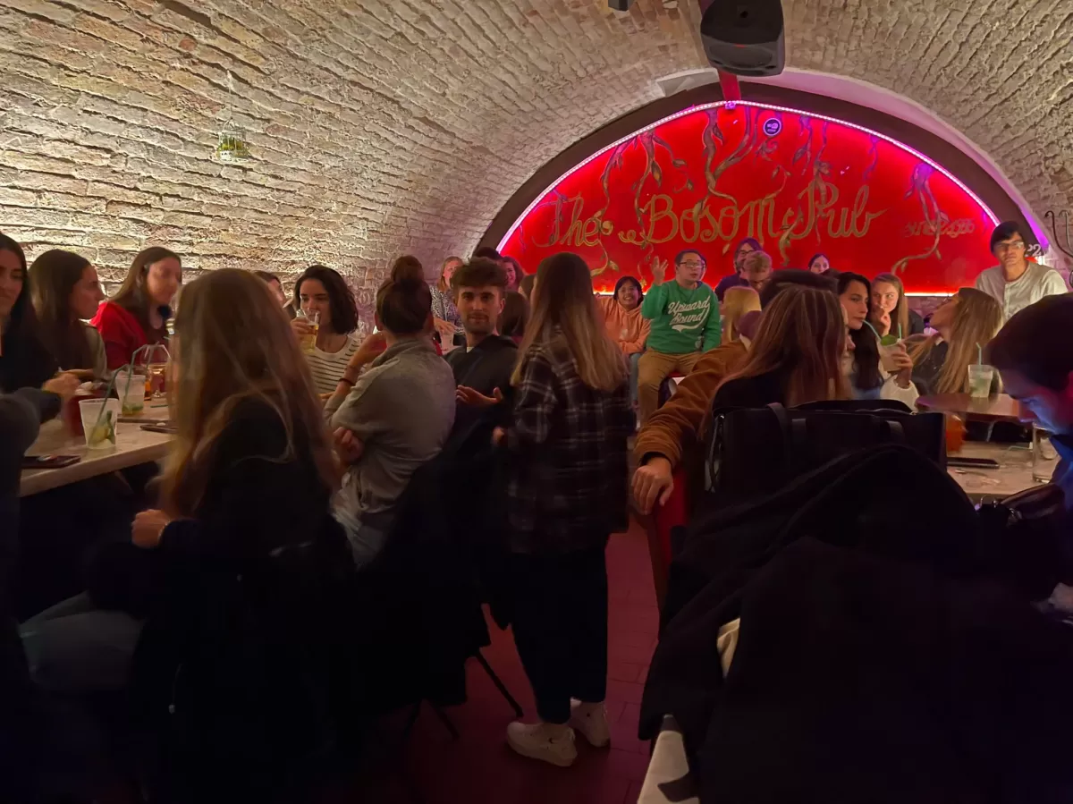 group of international students in a room