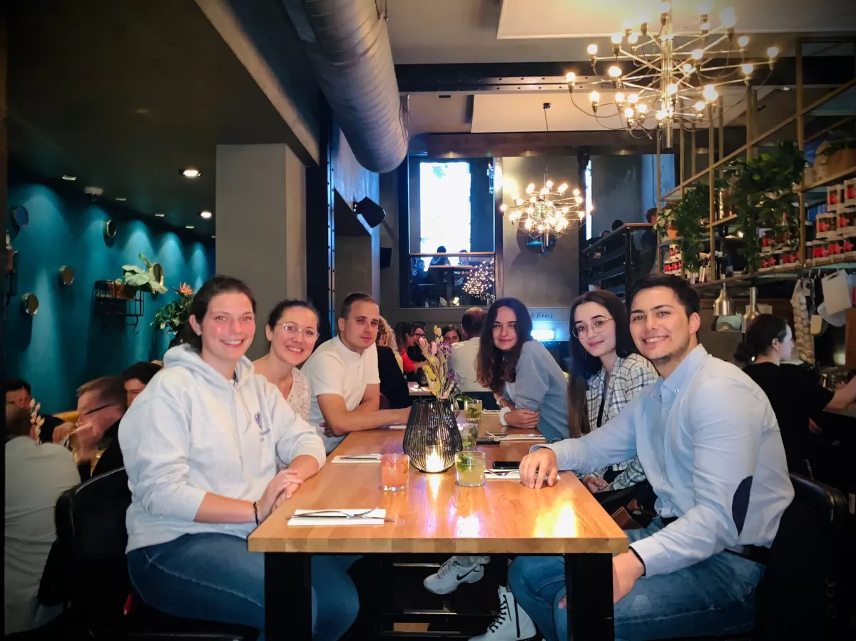 Group photo at introduction dinner