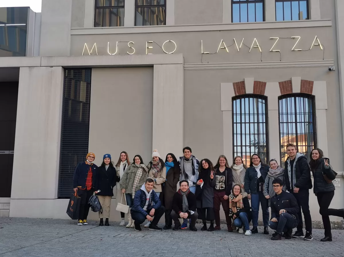 International students and volunteers in front of Museo Lavazza