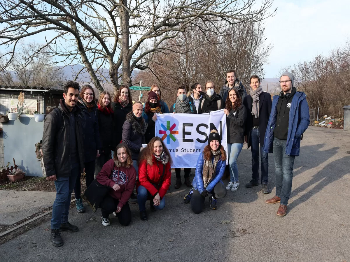 Group picture of the group at the shelter with the ESN BME flag