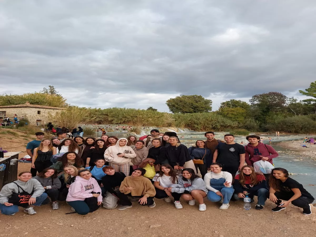 Group of international students Saturnia Baths