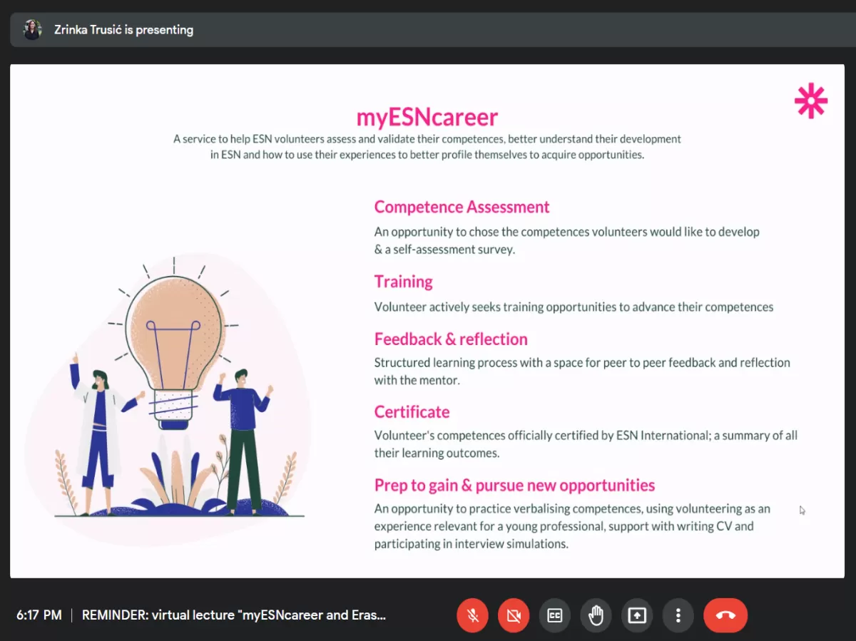 The presentation slide about the myESNcareer service, by Zrinka Trusić