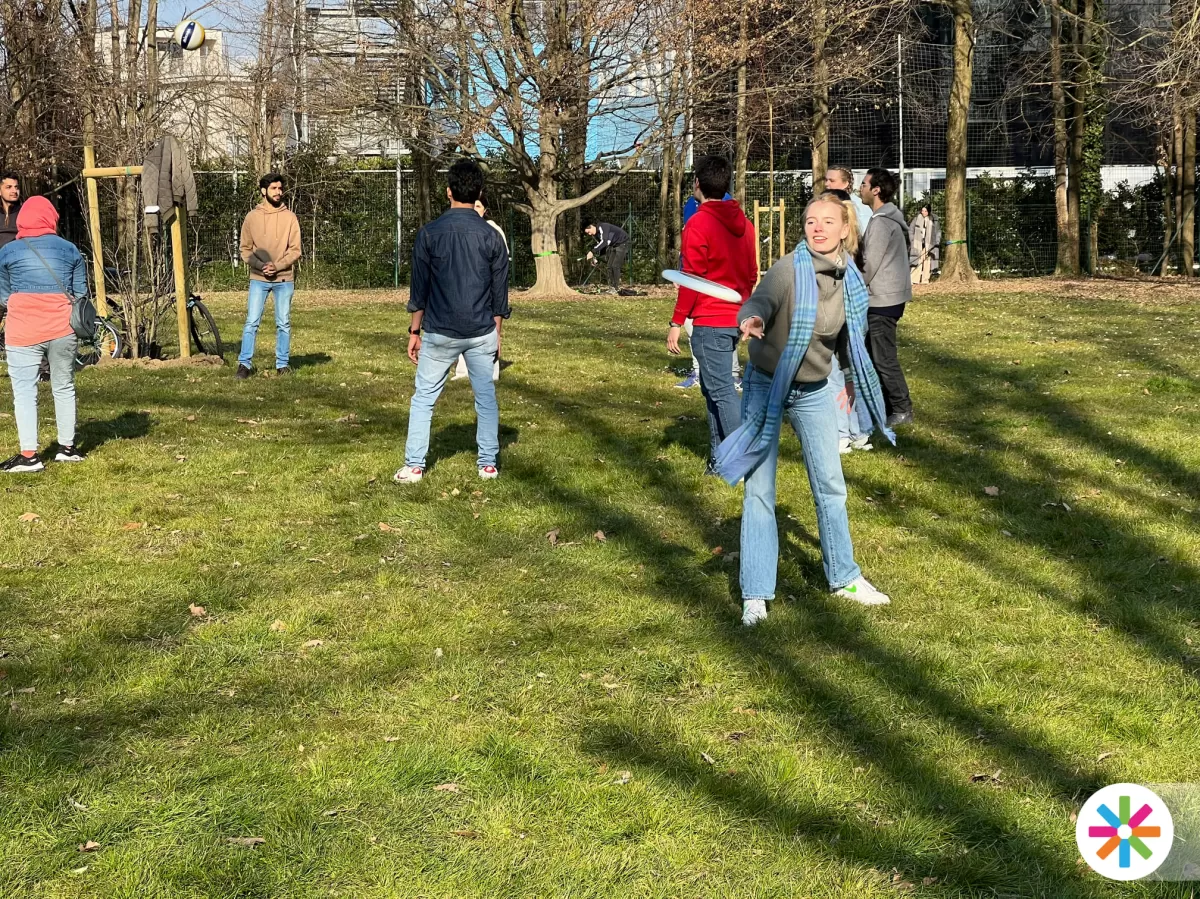 International students playing frisbee