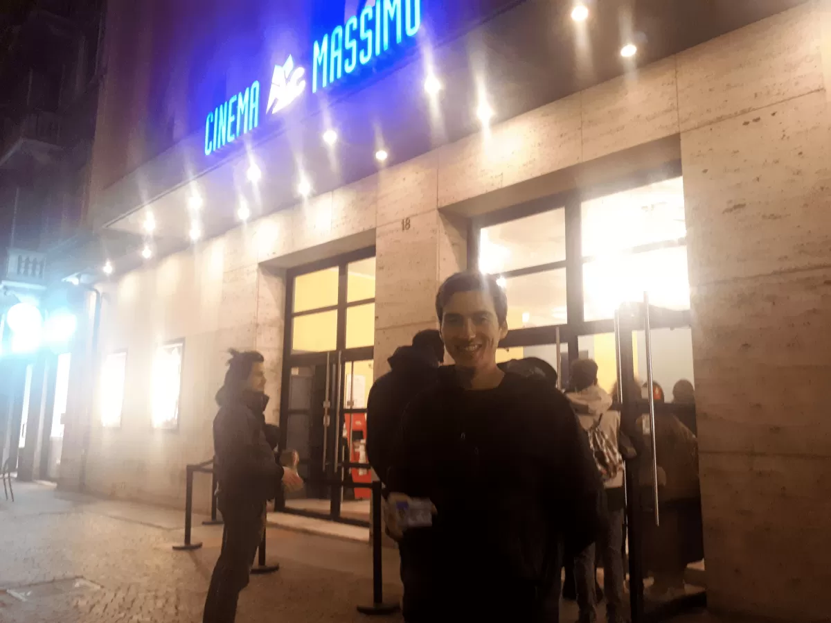 International students in front of Cinema Massimo