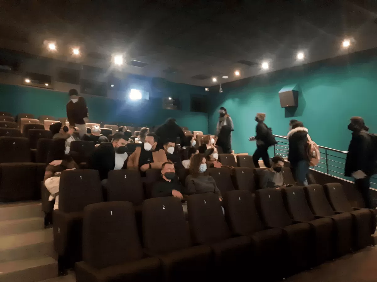 International students  inside Cinema Massimo