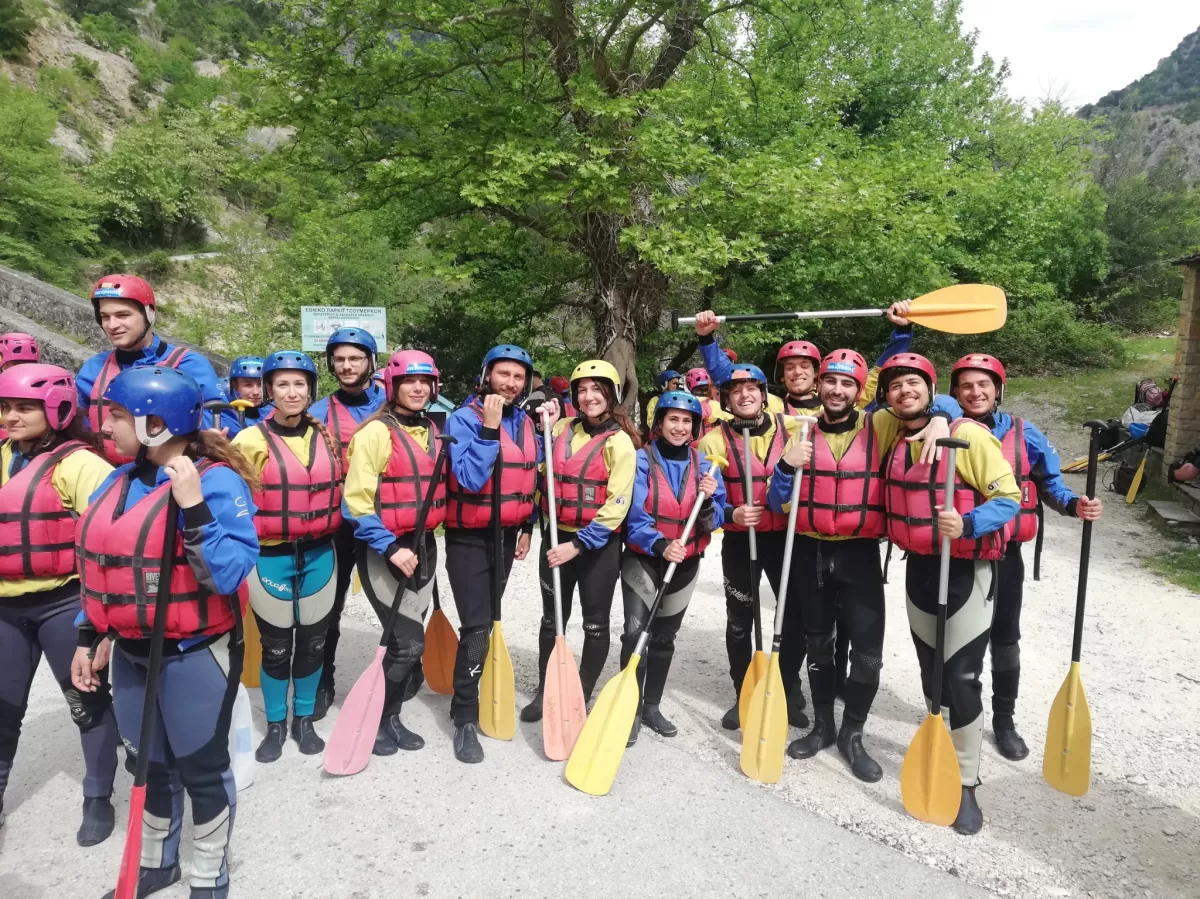 students getting ready for the rafting