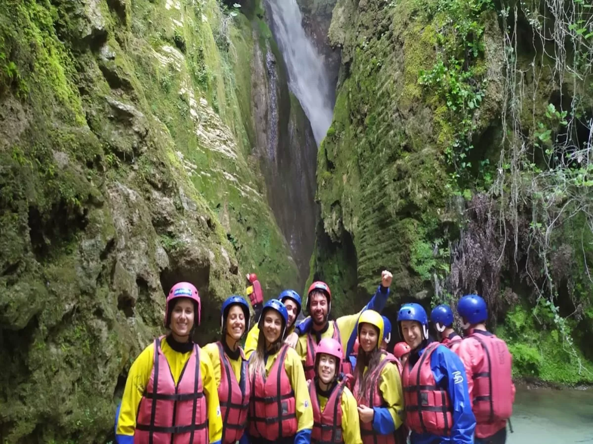 Students in the waterfalls
