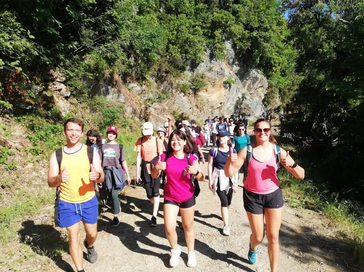 Students joyfully  starting the hiking experience
