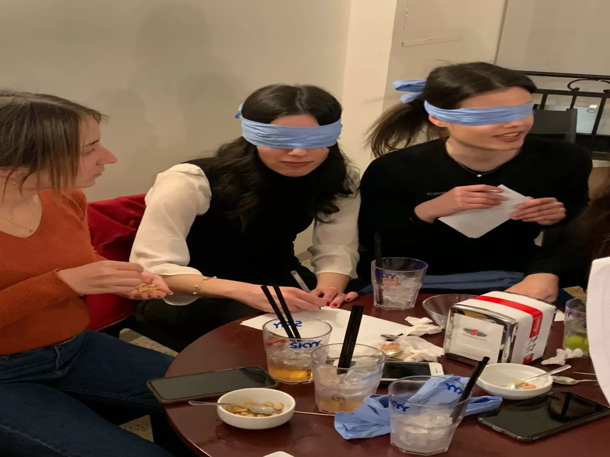 The girls are blindfolded