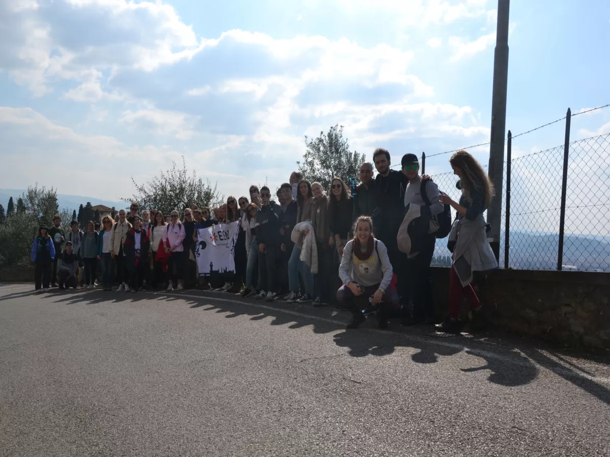 Group of international students hiking