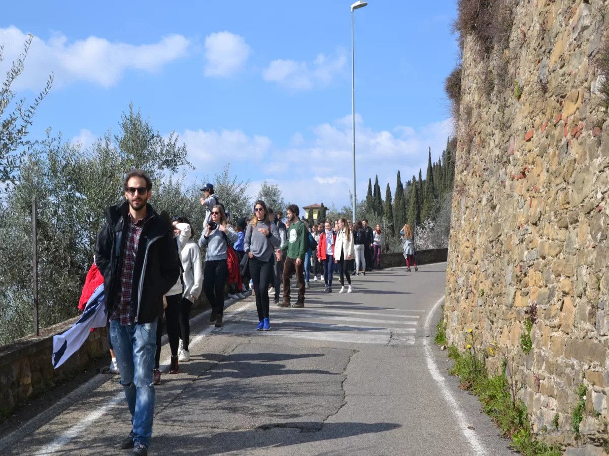 Group of international students hiking