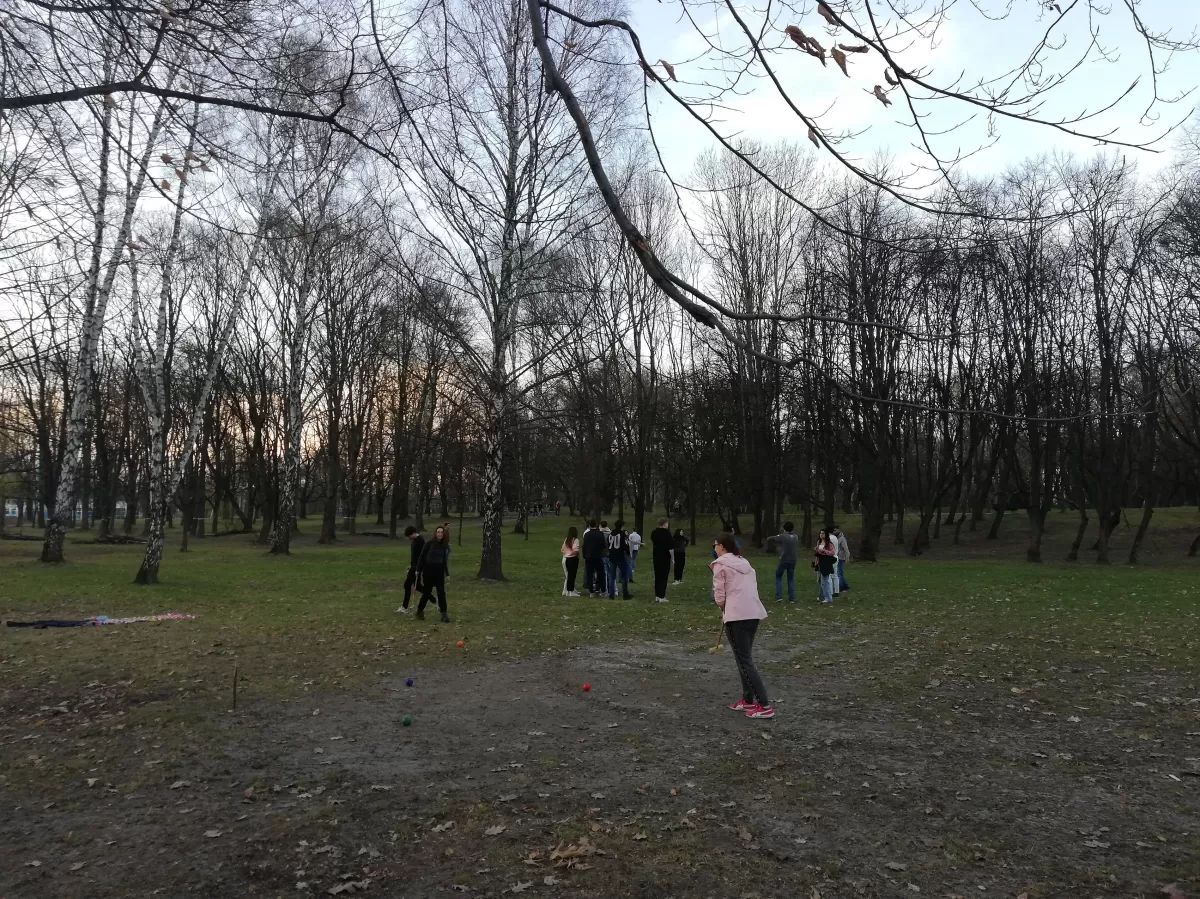 Group of international students playing various games