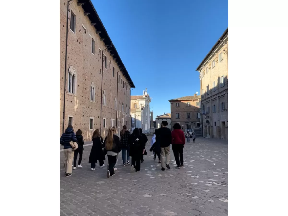 Group of students during a city tour in Piazza Rinascimento