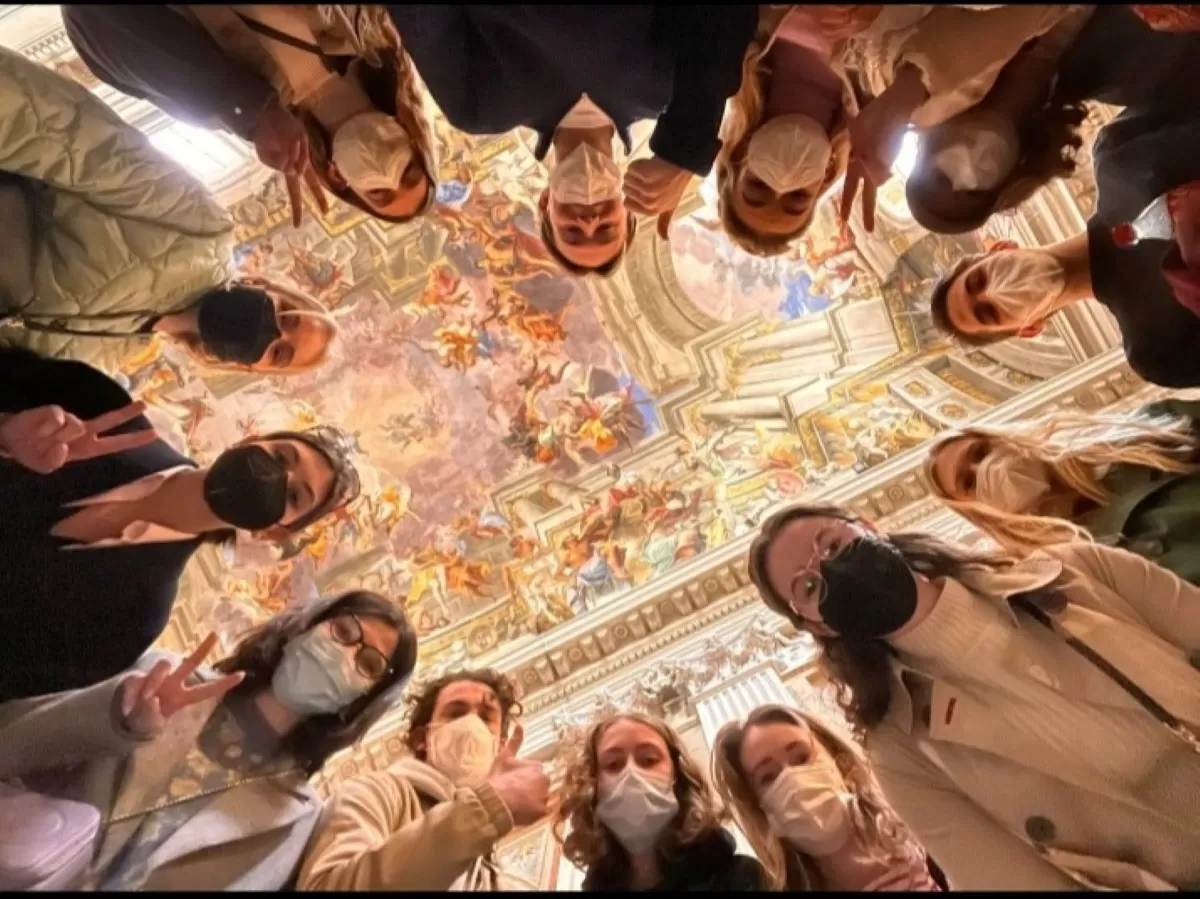 Group selfie inside the Church of Sant'Ignazio di Loyola