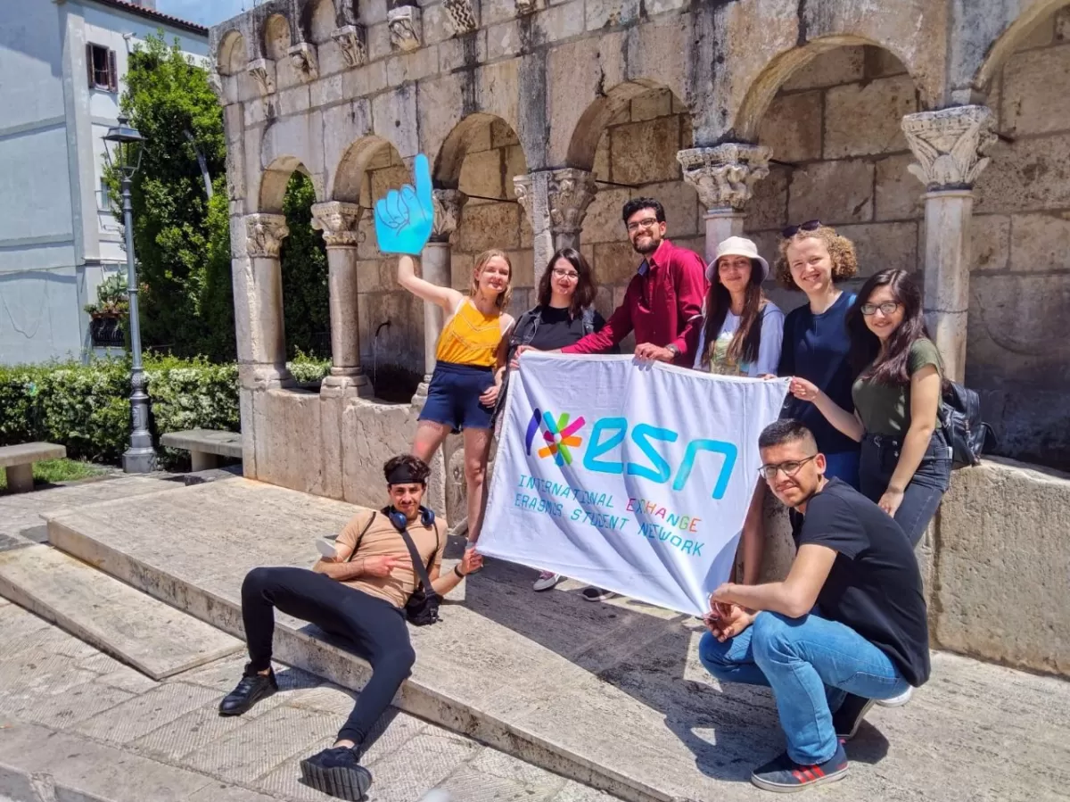 group of students posing with the esn flag