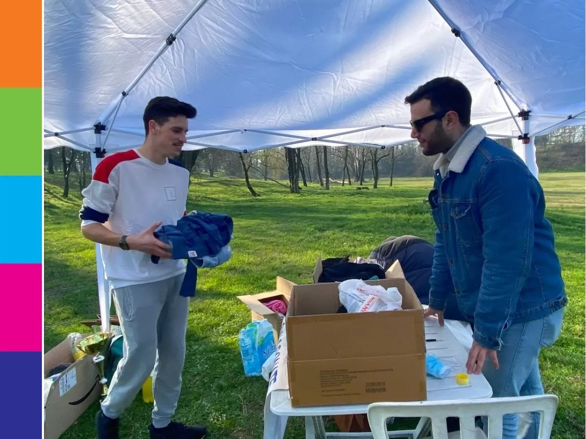 A participant donating some clothes