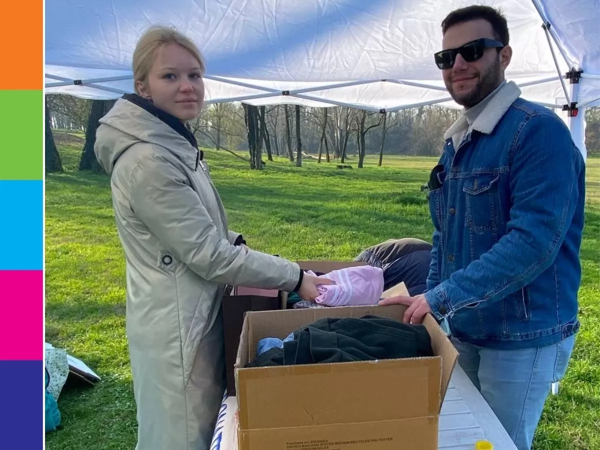 A participant donating some clothes