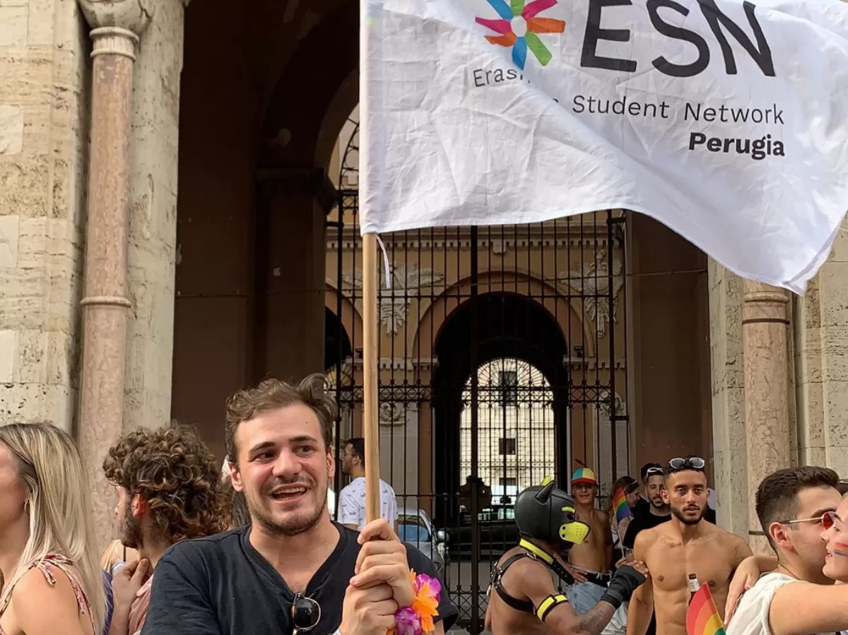 our former president with the ESN Perugia flag at Umbria Pride