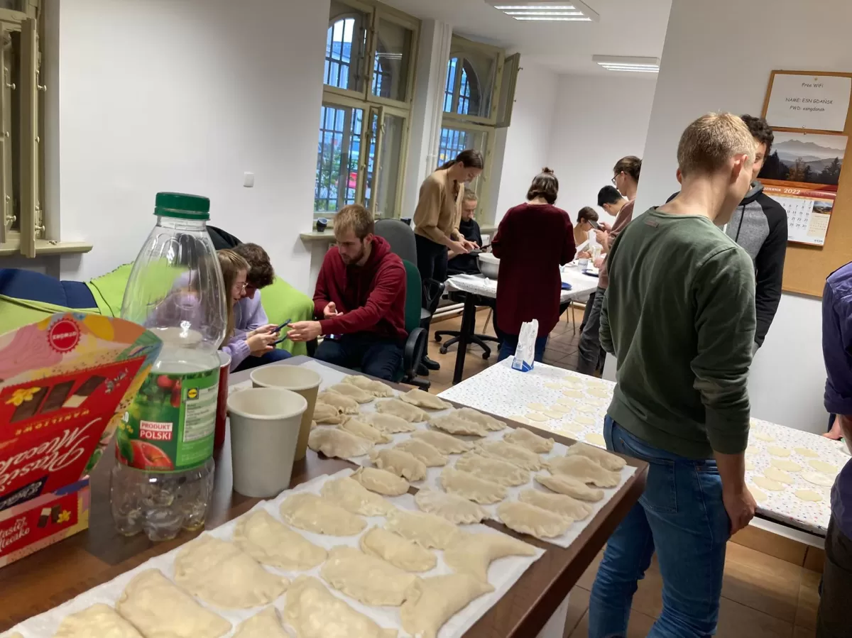 Students making pierogi