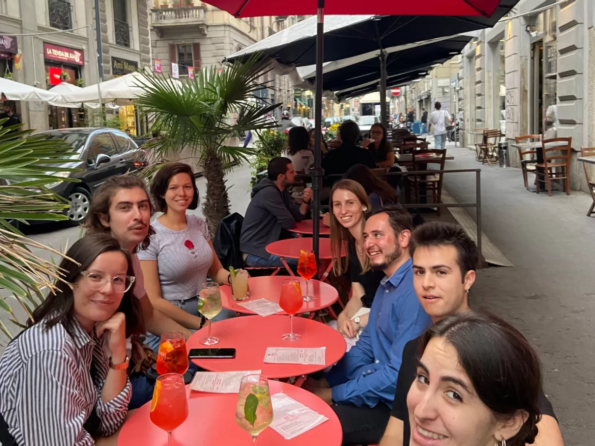 Group of international students having aperitivo in Porta Venezia