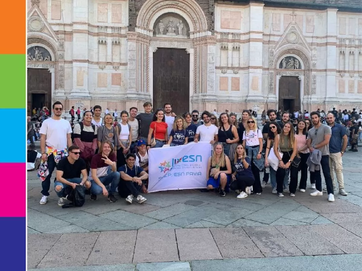 The entire group near the Duomo of Bologna