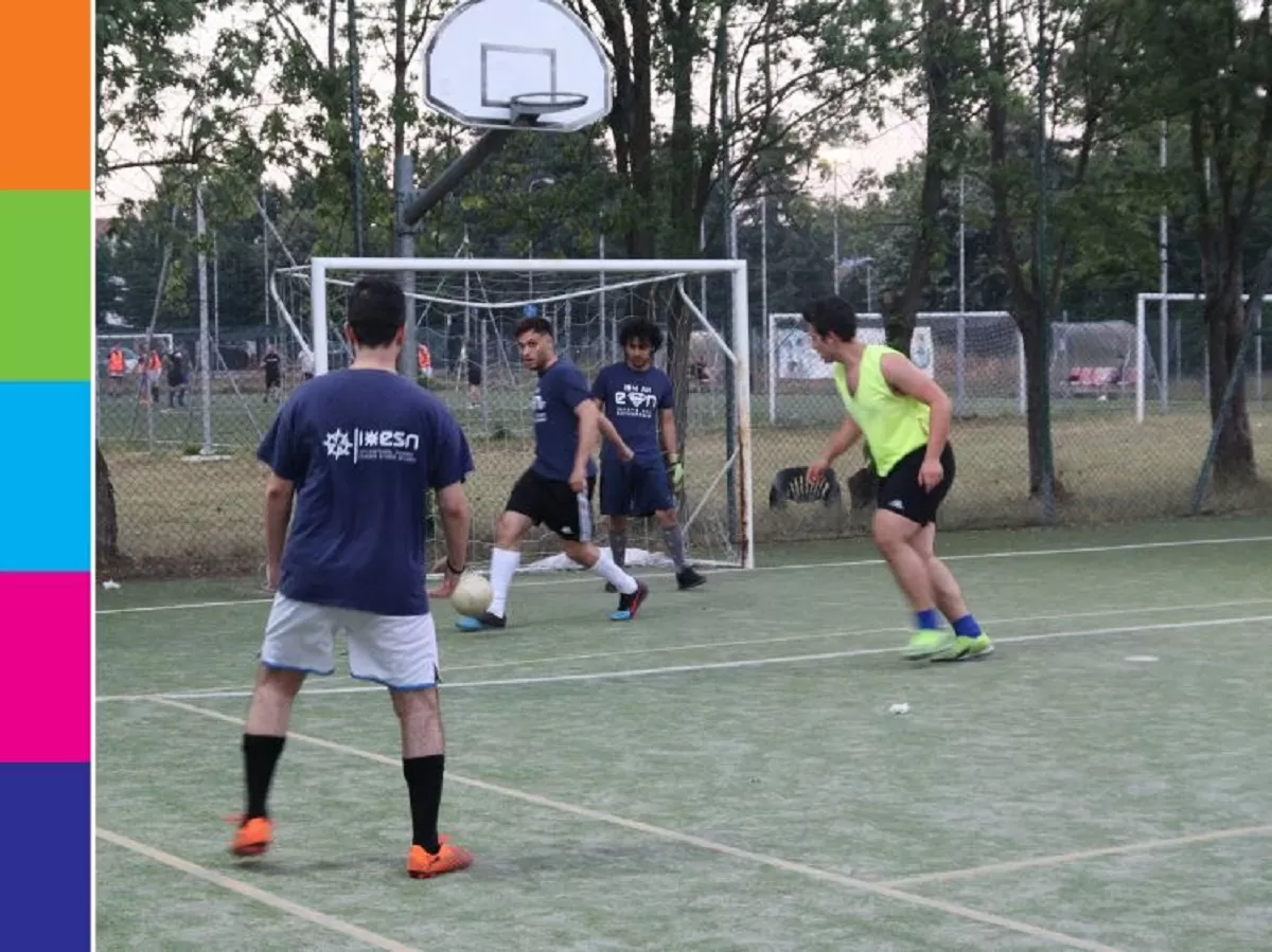 An image of football match between a representation of ESN STEP PAVIA and some international students