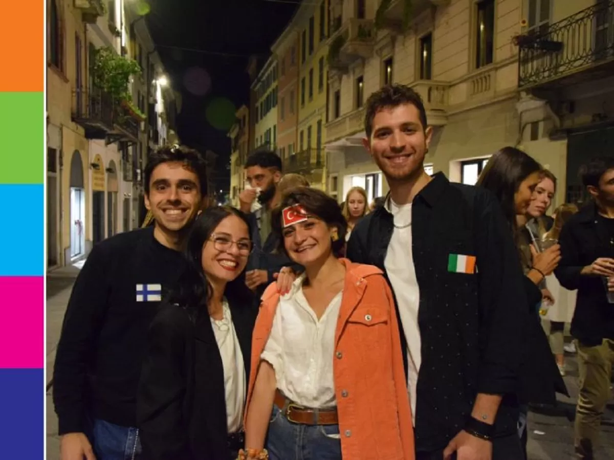 International students with the own flag