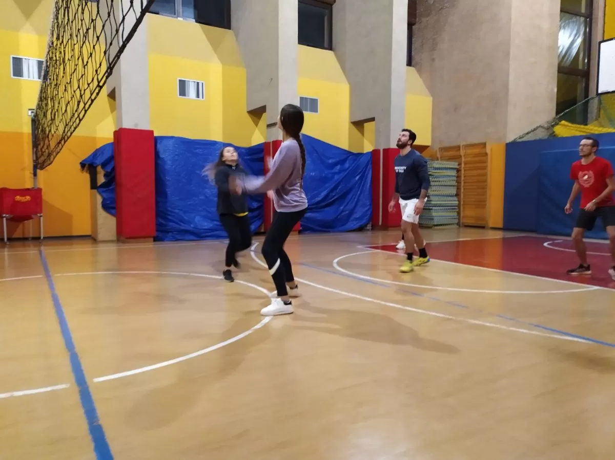 participants playing volleyball