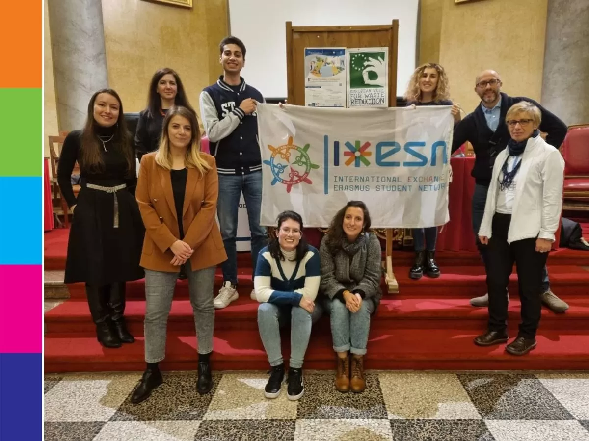 A photo of ESN volunteers, some professor of University of Pavia and students