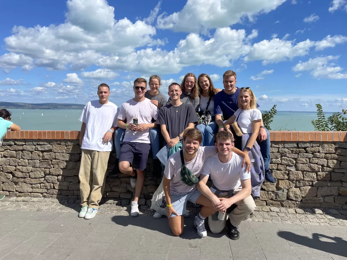 group photo in front of lake Balaton