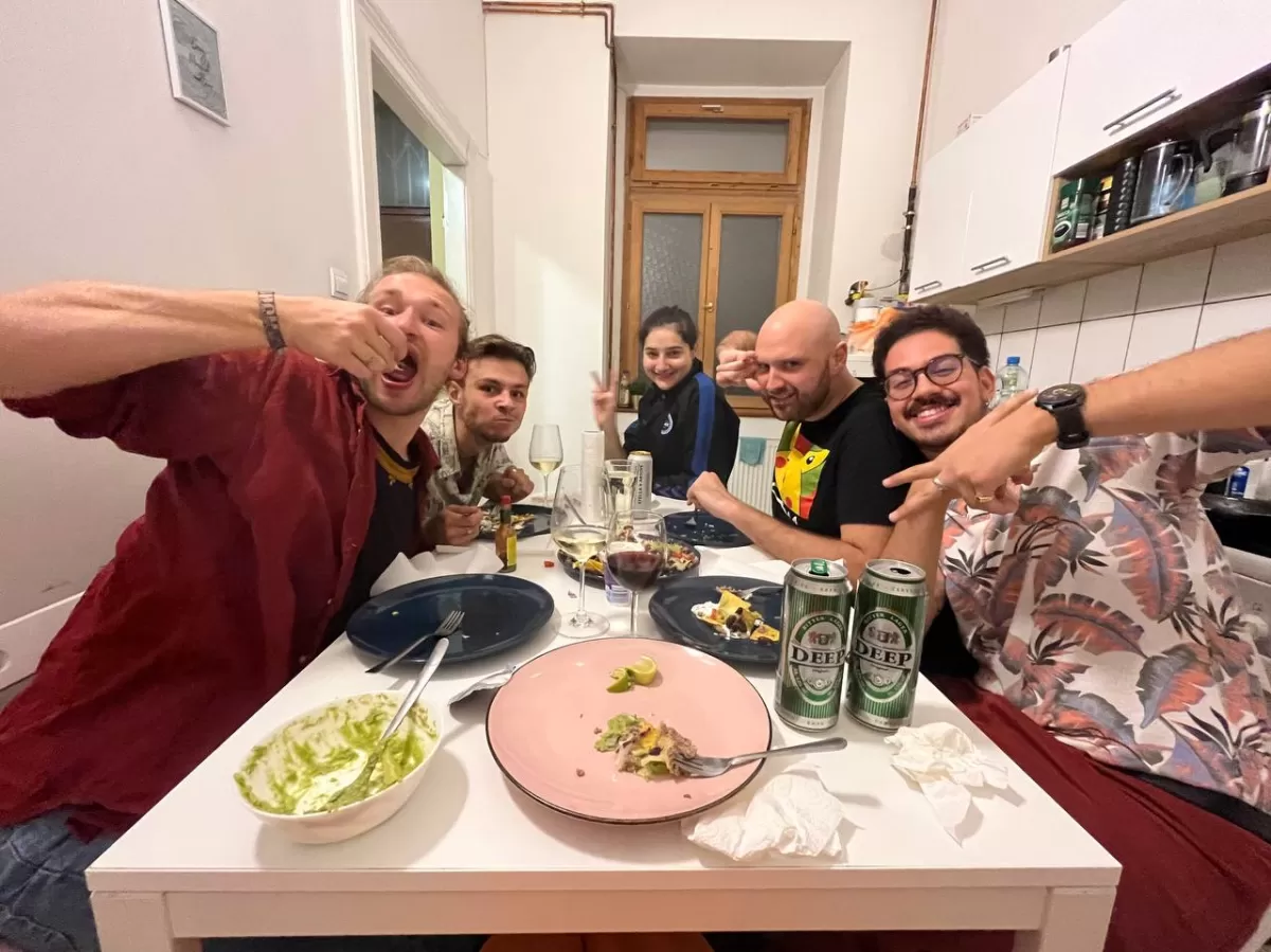 group photo around a table