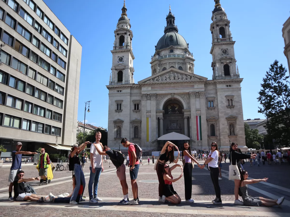 people forming the words ESN BME in front of St Stephen's Basilica