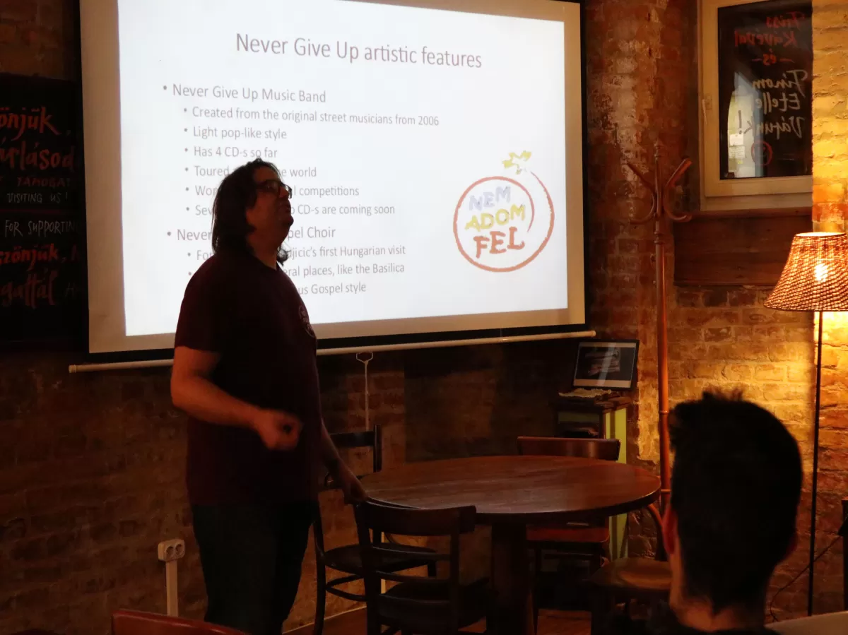 a colleague presenting about the restaurant