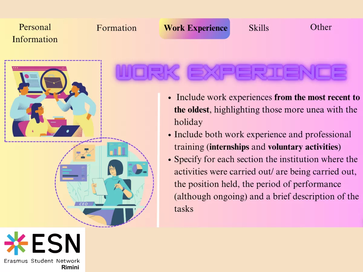 a slide of the presentation explains how include work experience