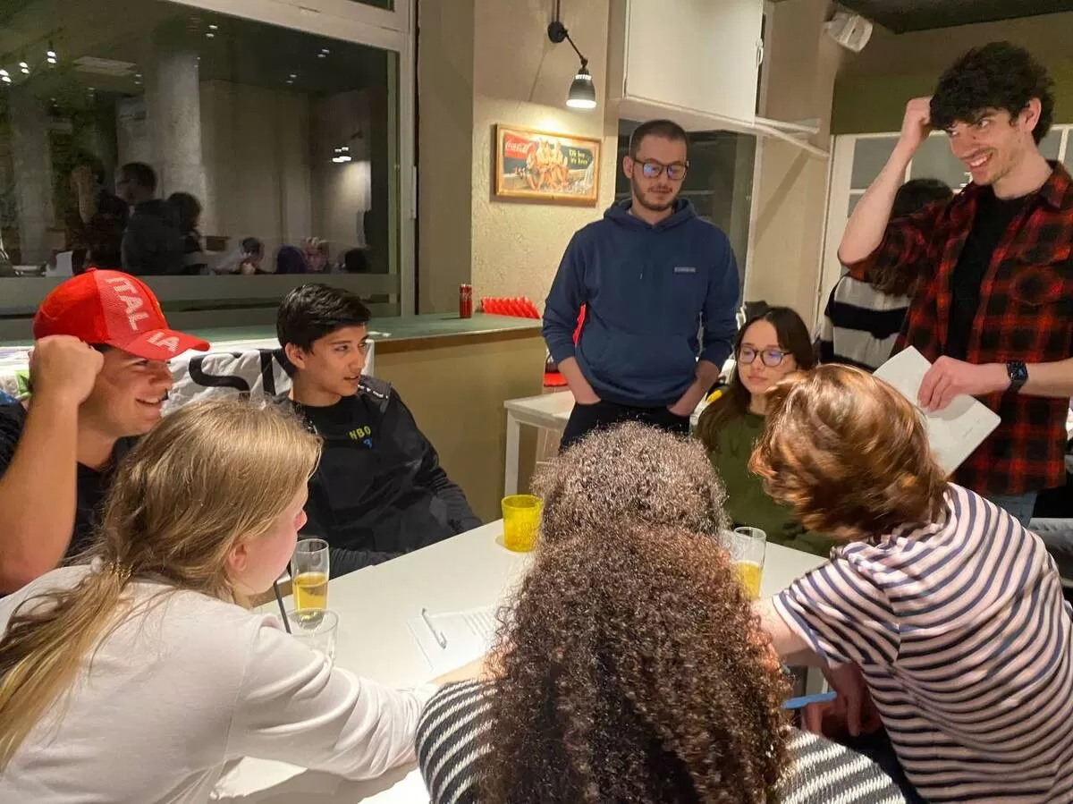Group of international students playing games about italian culture