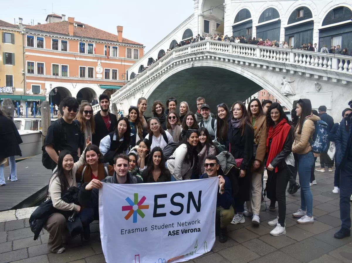 Group of international students in Venice's city center