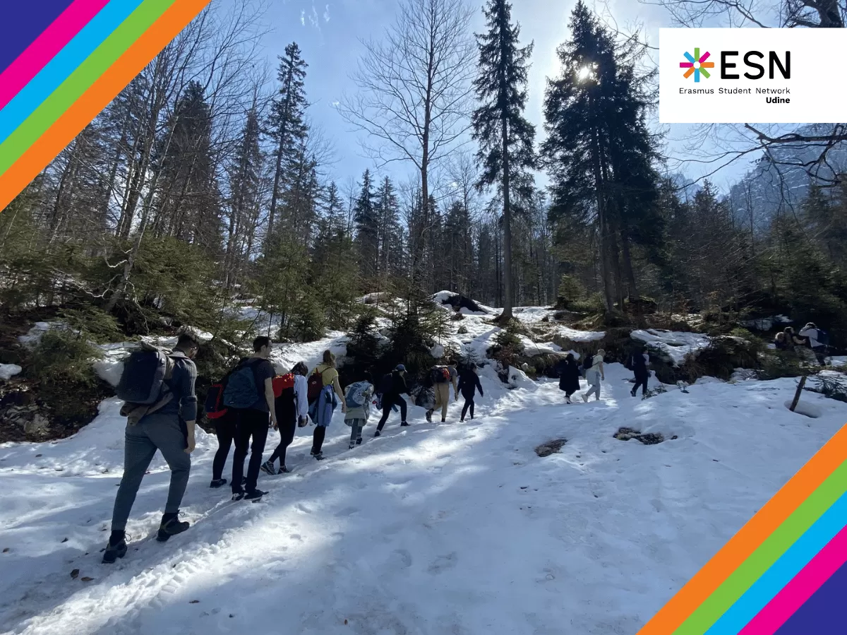 Participants hiking in Val Saisera
