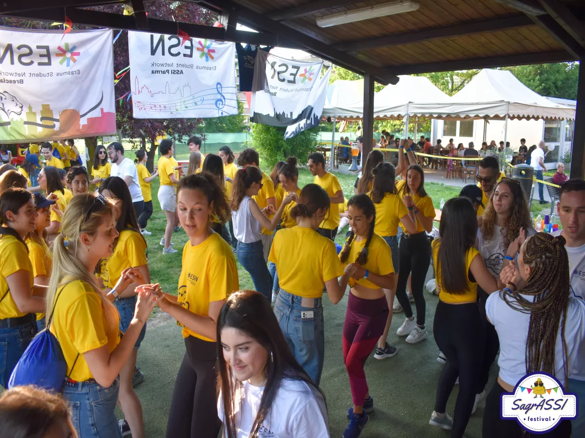 international students dancing together